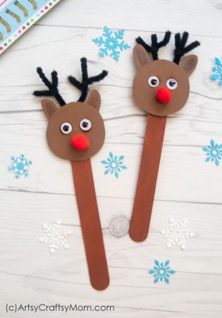 Let little kids get crafty and have a blast with this Popsicle Stick Reindeer Craft! Rudolph, the red nosed reindeer, never looked so cute!
