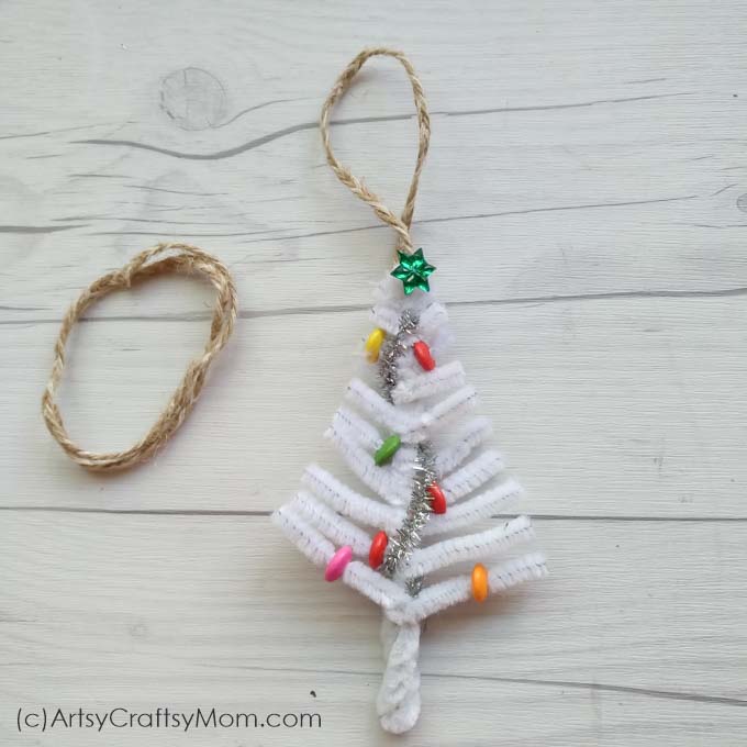 White Pipe cleaner Christmas Tree Ornament Craft