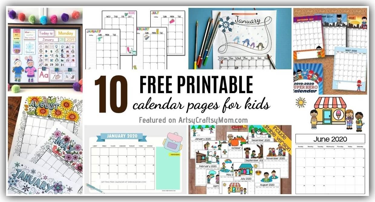 10 Free Printable Calendar Pages For Kids For 2020 2021