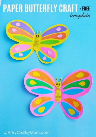 The flowers have bloomed and the butterflies are out and about! Celebrate spring with this Paper Butterfly Craft for kids, with a free template to download!