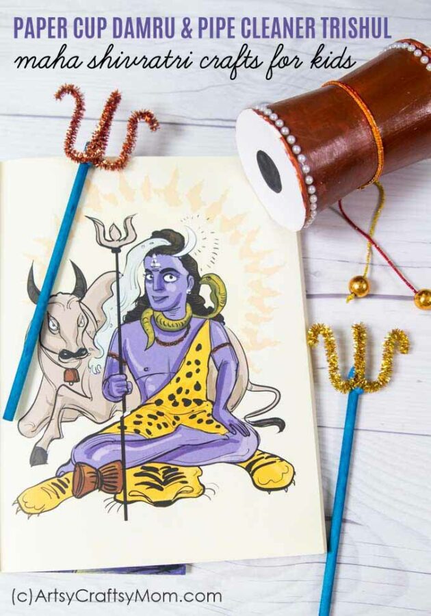 Let's learn about the significance of the Hindu festival that celebrates Lord Shiva with Damru & Trishul Maha Shivratri Crafts for Kids.