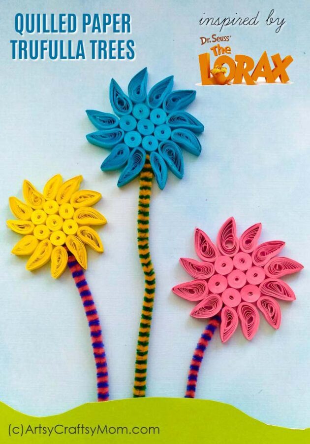 Put your quilling skills to use with these Quilled Paper Truffula Trees! Use this craft as an accompaniment to the famous book, 'The Lorax', by Dr Seuss.