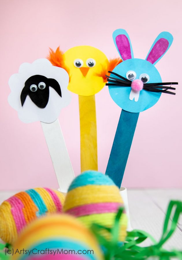 This Easter, have some fun making some Popsicle Stick Easter Crafts - Bunny, Chick and Sheep. Use them as bookmarks or decor or gift them to your friends!