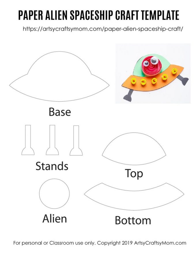 This cute paper alien spaceship craft is just what your little alien friend needs to come visit you! Easily made with craft paper and quilling strips.