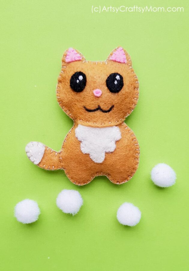 This DIY Felt Cat Plushie is the perfect gift for a cat lover in your life! With a free downloadable template, you can turn this into an ornament or charm.