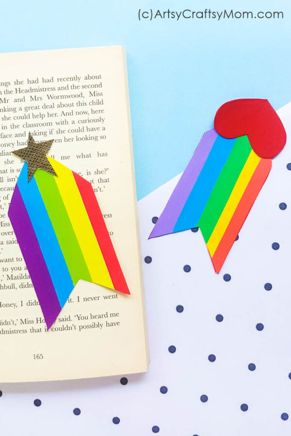 Books add color to a drab world, and a Rainbow Heart Bookmark adds color to your daily reading time! Make more of these to give out to friends & teachers!