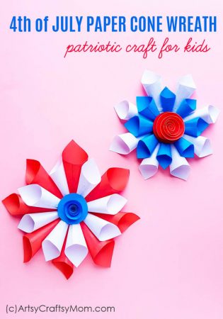 This 4th of July Paper Cone Wreath is just what you need to decorate your home in time for Independence Day! Hang it on your door or use it as party decor.