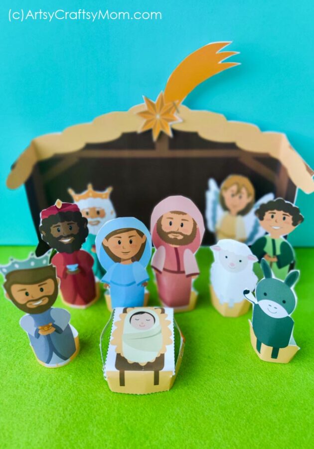 Printable Nativity Themed Preschool Pack that includes math and literacy activities as well as a 3D Nativity Scene, Puzzles & Games.