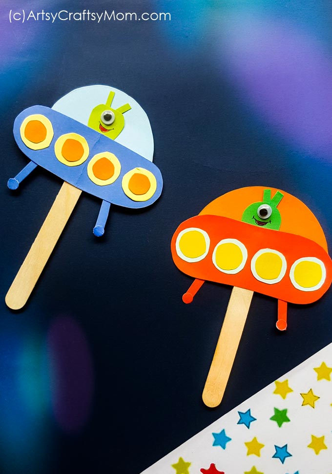 Our Printable Alien Ship Paper Craft is a super-easy, super fun way to take a trip to outer space! Decorate your desk or use as a bookmark for a space book!