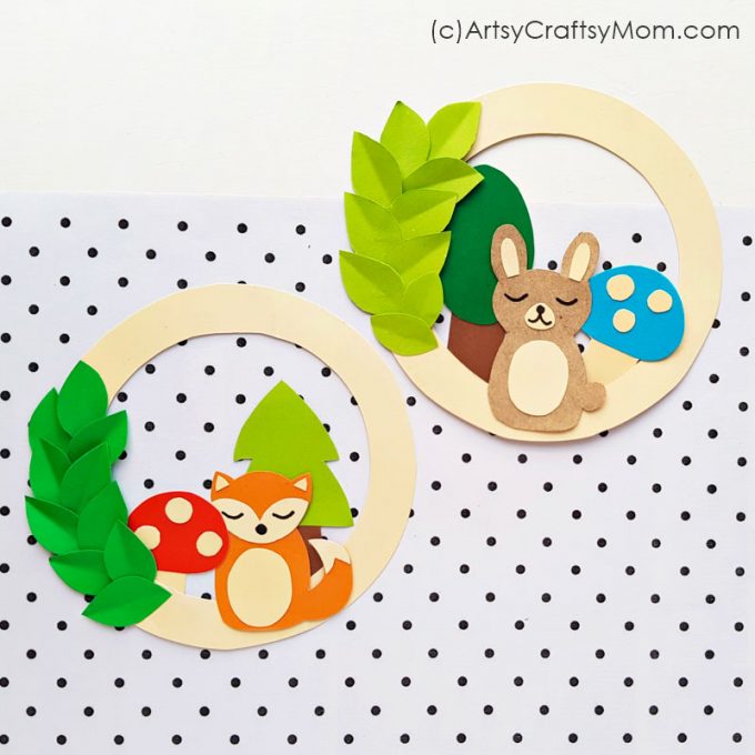 The cute critters on this printable woodland wreath craft will brighten up your day, whatever the weather outside! Make many and hang all around your home!