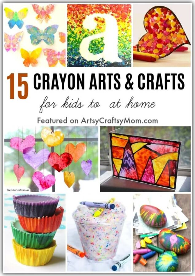 Got lots of stray crayons and crayon bits lying around? Use them to make these beautiful Crayon Arts and Crafts for Kids to Make while stuck at home!