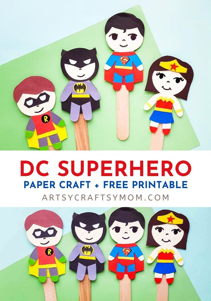 DC Superhero Paper Puppet Craft   Free Printable Template