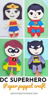 DC Superhero Paper Puppet Craft + Free Printable Template