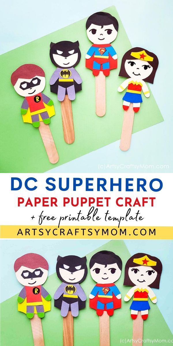Check out our DC Superhero Paper Puppet Craft - with Free Printable Template to make your own Batman, Superman, Wonder Woman, and Green Lantern Puppets