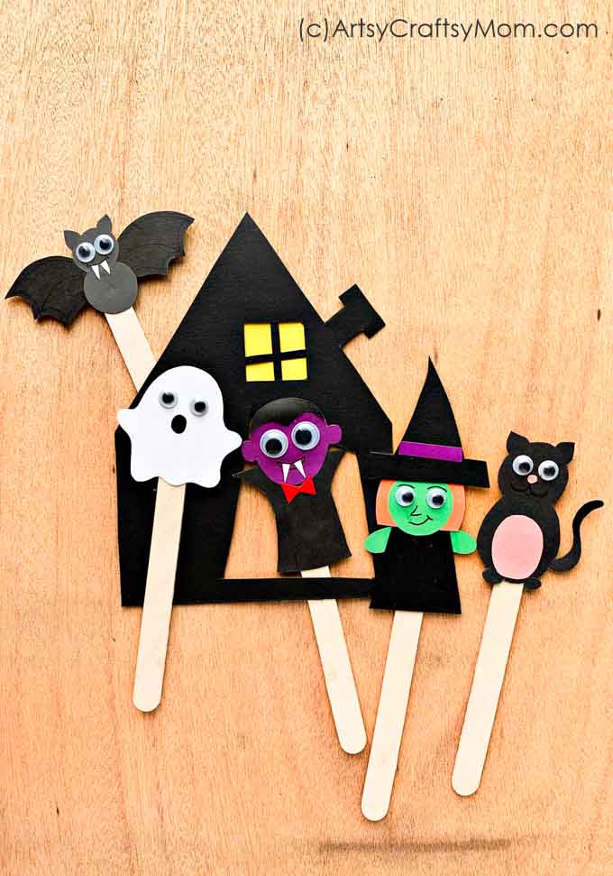DIY Halloween Character Bookmarks. A frightfully fun fall craft! Includes templates to make green witch, bat, haunted house, Dracula, black cat & ghost bookmarks.