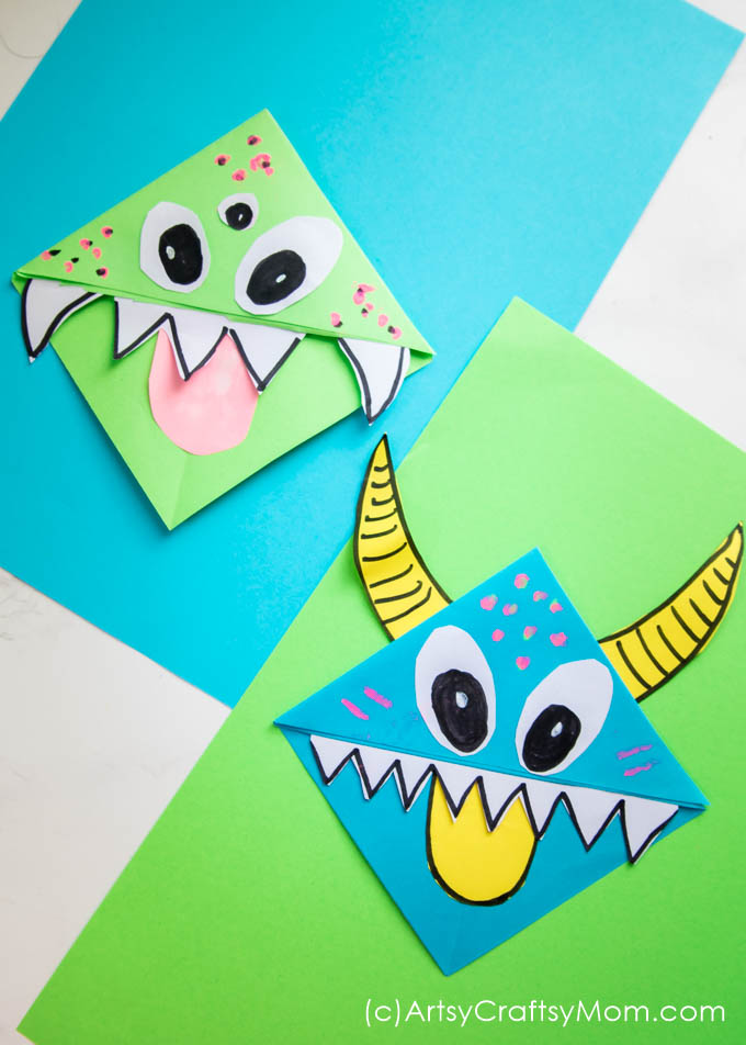 This super cute Monster corner bookmark craft is fun and a great way to get the kids interested in books and reading. It's also a Perfect Non-Candy Alternative to Trick or Treating this Halloween