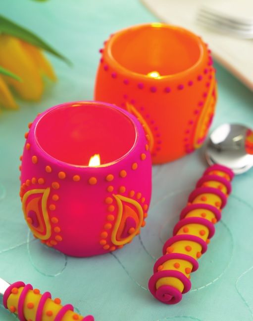 Funky Polymer Clay Candle Holder