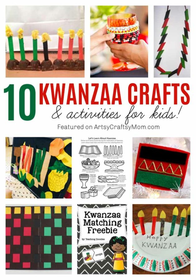 10 Kwanzaa Crafts and activities for Kids: Ideas for Art & Craft Activities to make Kinaras,  Mkeka Mats, Corn for African American Children, Teens, and Preschoolers.