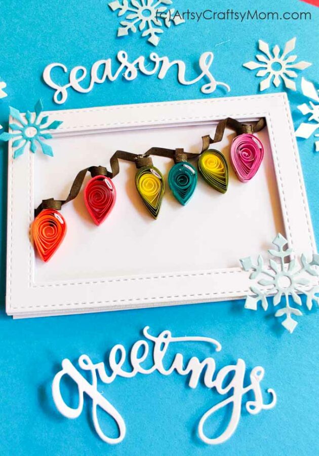 Make Paper Quilled Christmas Lights and add them to gift tags & cards. They make a perfect kids’ Christmas papercraft idea.