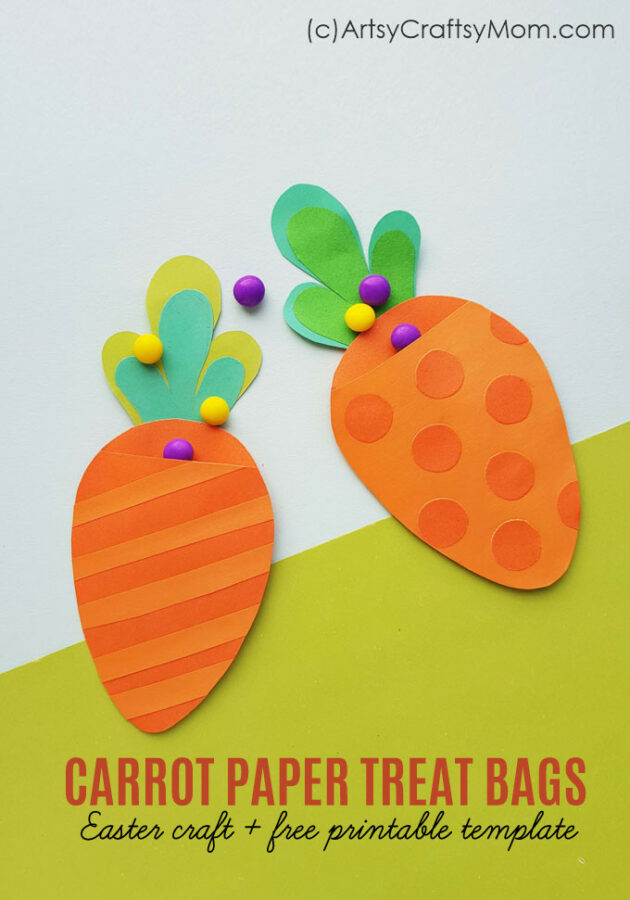 Carrot Shaped Treat Bags for Easter - paper craft for kids - ArtsyCraftsyMom