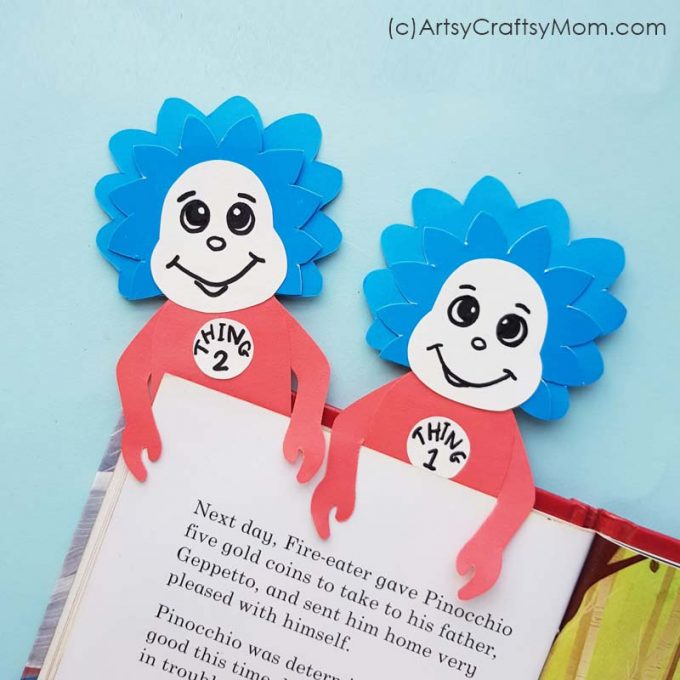 If you enjoy the antics of Thing1 and Thing2, you'll love this Thing1 Thing2 Bookmark Craft! Super easy and perfect for Dr. Seuss Day!