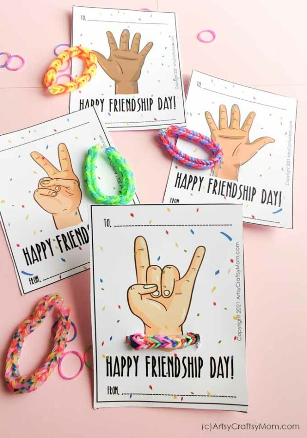 This Friendship Day, make some cute Friendship Loom Band Bracelets & club it with our Free Printable Friendship Bracelet Cards 