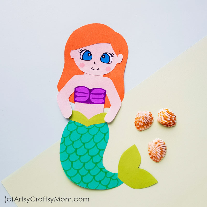 Love mermaids? Then you'll adore this gorgeous Disney Ariel Papercraft for Kids that's super easy to make - all you need is colored card stock!
