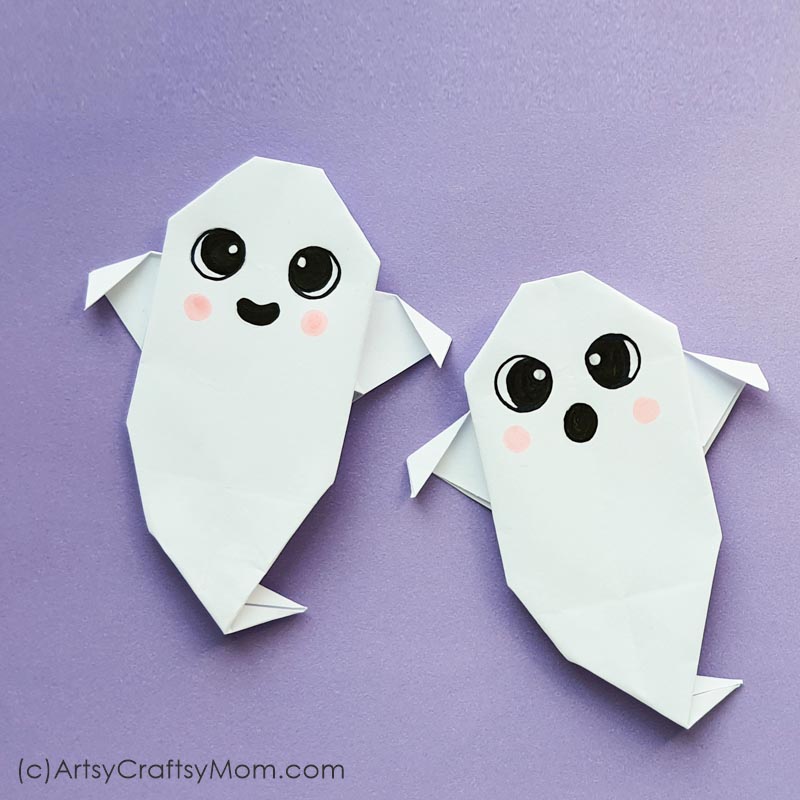 Boo! Get into the spirit (pun intended) of Halloween with this cute Origami Ghost Craft! Easy enough for kids of all ages; all you need is paper!
