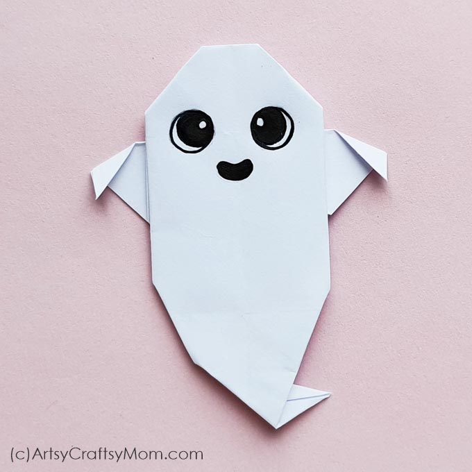 Boo! Get into the spirit (pun intended) of Halloween with this cute Origami Ghost Craft! Easy enough for kids of all ages; all you need is paper!