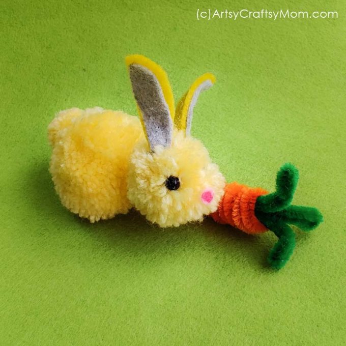 Learn how to make a sweet Yarn Pom Pom Bunny that is a perfect and adorable addition to any Easter basket.