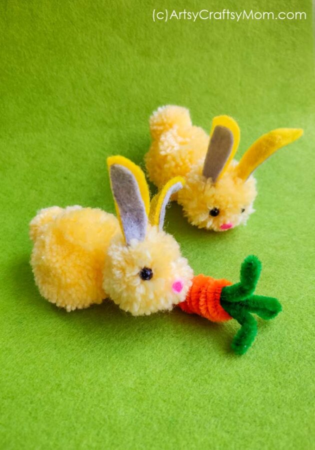 Learn how to make a sweet Yarn Pom Pom Bunny that is a perfect and adorable addition to any Easter basket.