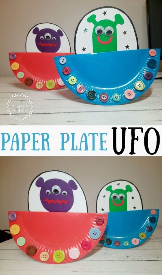 These fun and colorful UFO crafts for kids are perfect for celebrating the coming World UFO Day!  Make the crafts and then play!