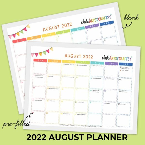 August 2022 ArtsyCraftsy Planner