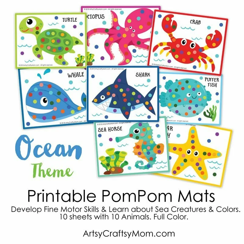 Printable Ocean Themed Pom Pom Match