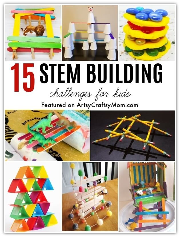 These STEM Building Challenges for Kids are great for building skills in Math, Technology and Engineering, & they're super fun for all age groups!