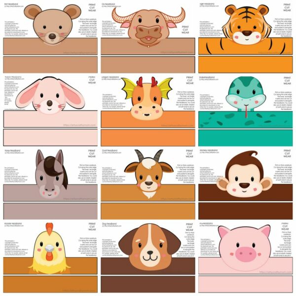 12 Chinese Zodiac Animal Headbands