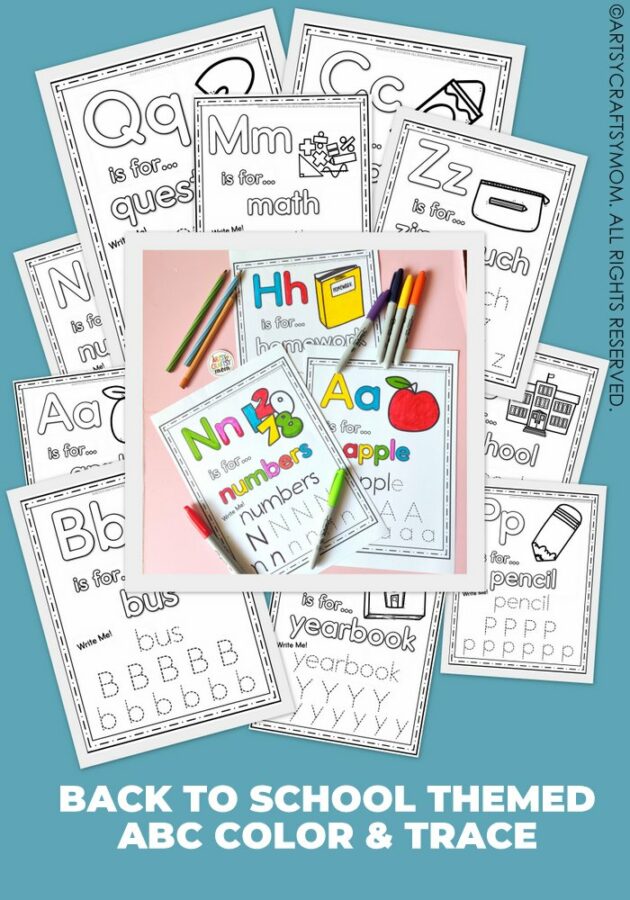 Back To School Themed ABC Color and Trace: A 26 page workbook for writing practice, coloring, and letter identification for preschool kids