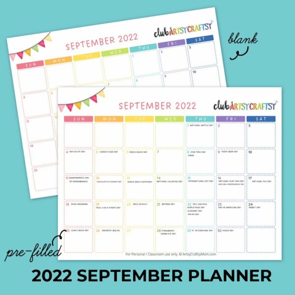 September 2022 ArtsyCraftsy Planner