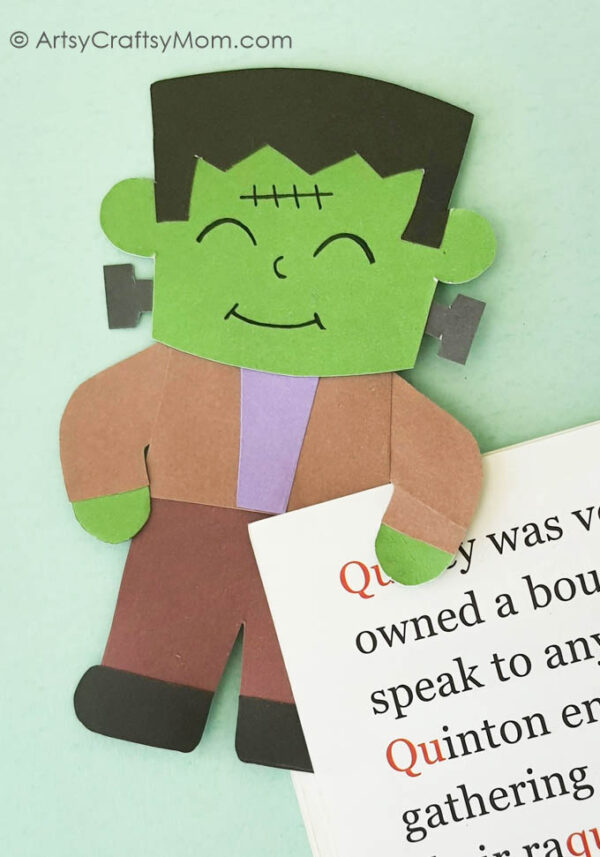 Cute and Easy Printable Frankenstein Bookmark for Kids