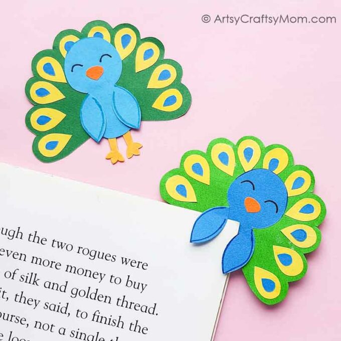 This adorable Peacock Bookmark Craft is super easy for kids of all ages to make! Great craft for learning about India's national symbols.