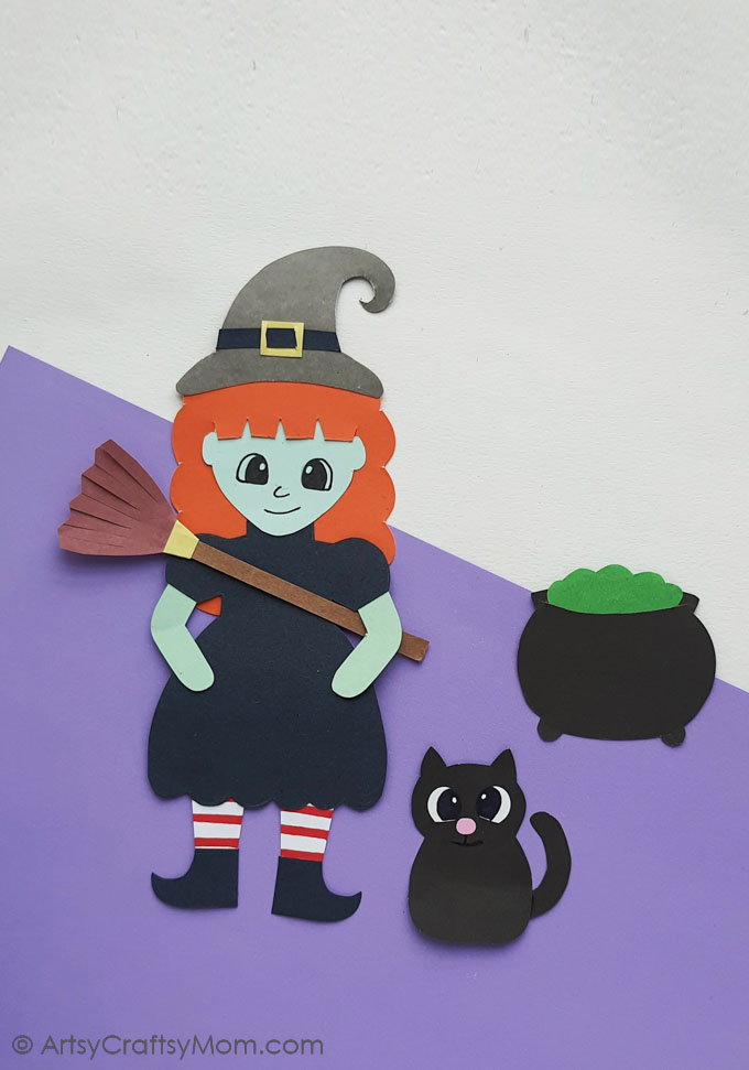 Here's a cute Paper Witch Bookmark to keep you company for all your fall reading! Simply print, cut and assemble - your bookmark is ready!