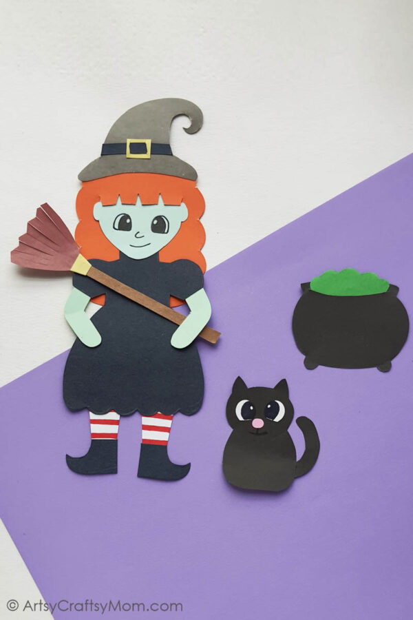 Here's a cute Paper Witch Bookmark to keep you company for all your fall reading! Simply print, cut and assemble - your bookmark is ready!