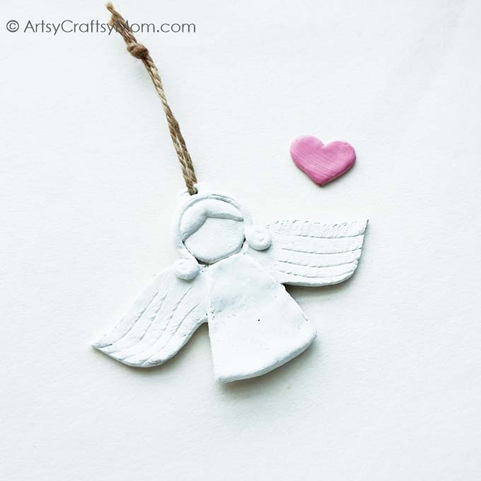 This Beautiful DIY Clay Angel Ornament is a lovely addition to your Christmas tree! Also great as a gift tag, stocking stuffer or Secret Santa gift!