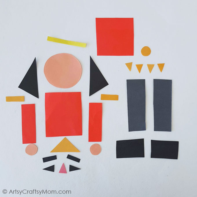 Have fun with this Easy Shape Nutcracker Craft, that's a great activity for preschoolers and kindergarteners to learn about shapes & play with them!