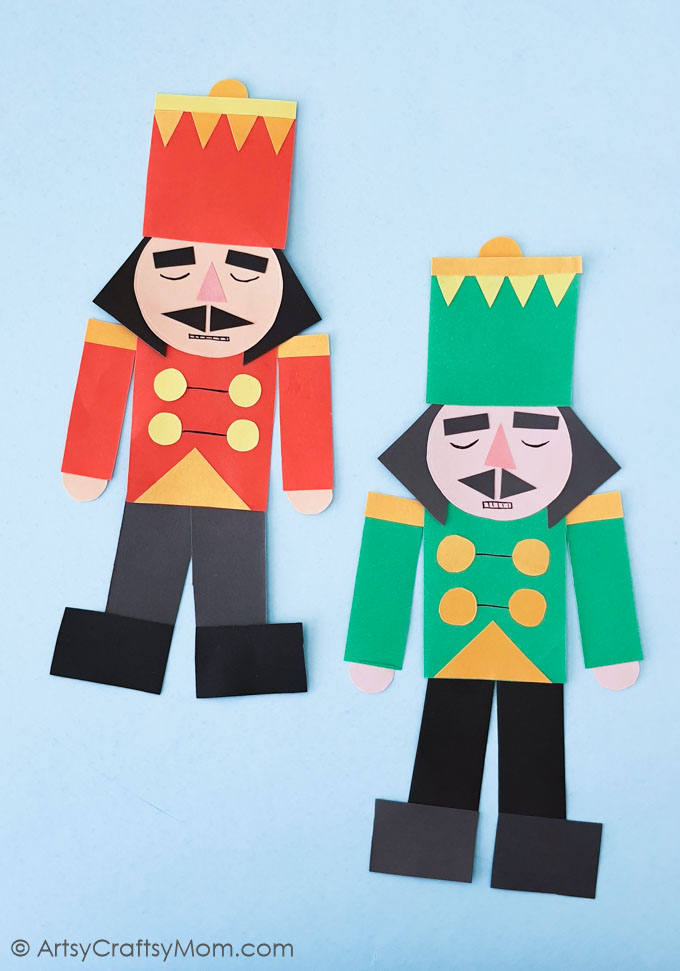 Have fun with this Easy Shape Nutcracker Craft, that's a great activity for preschoolers and kindergarteners to learn about shapes & play with them!