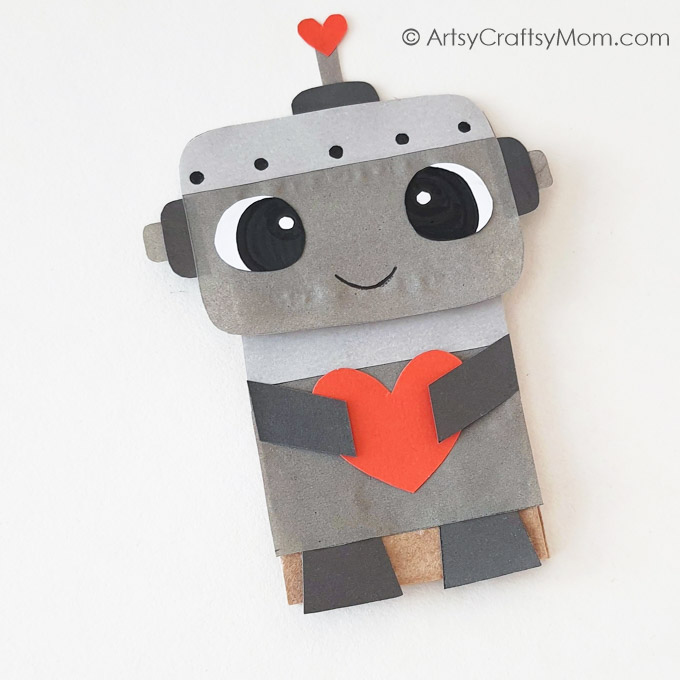 This Paper Bag Love Robot Craft for Kids is the cutest little project to make this Valentine's Day! Perfect for a classroom Valentine celebration!