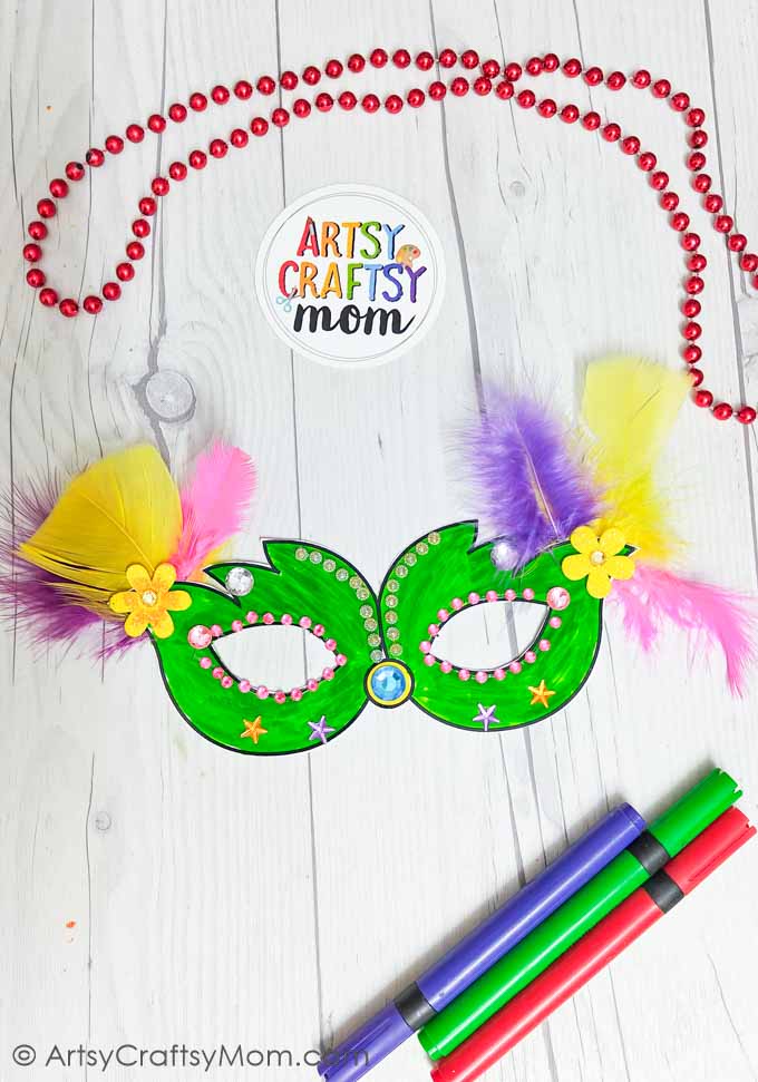 Make these beautiful DIY Mardi Gras Masks and get ready to have a grand fiesta! Comes with a free template that you can color in the way you like!