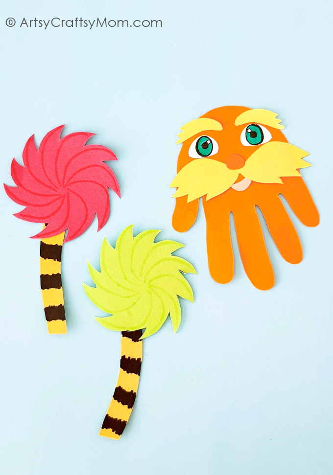 15 Simple Seuss Handprint Crafts for Kids 3 Handprint Lorax FT 1