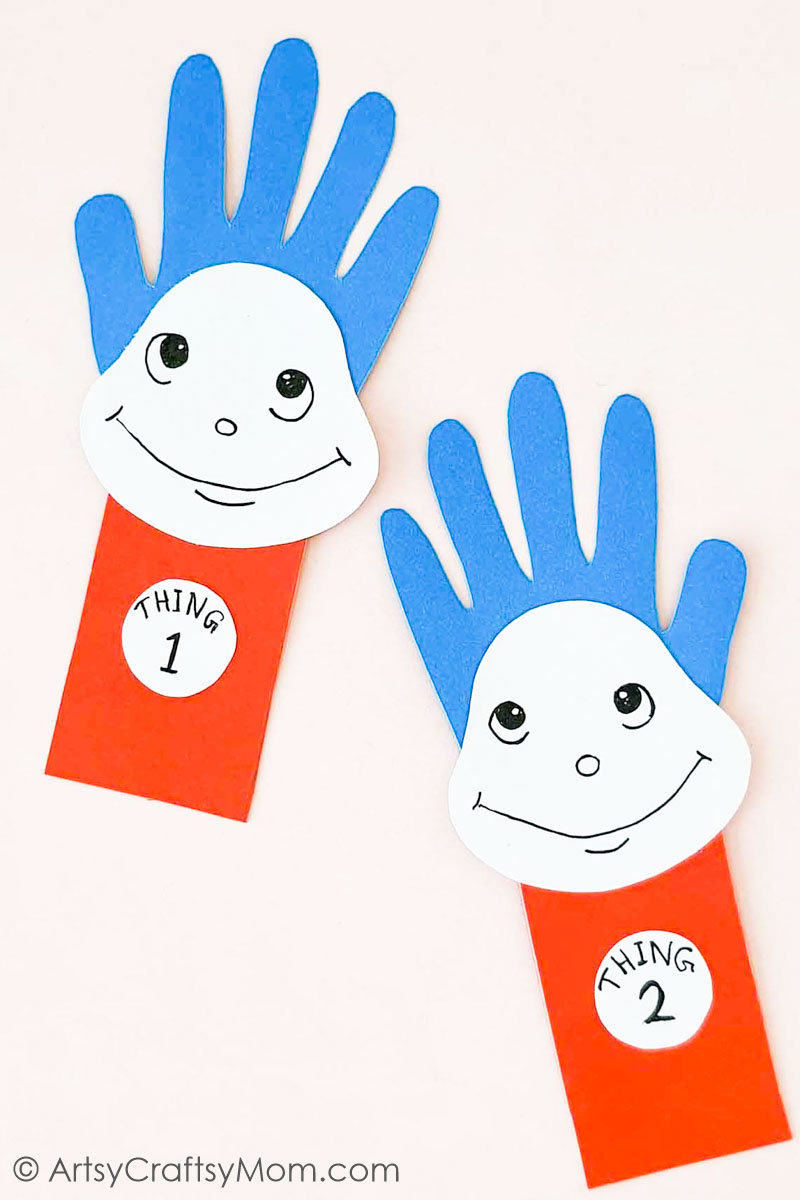 Get busy with this Handprint Thing1 Thing2 Craft that's perfect for Dr. Seuss Day on 2nd March! All you need are craft paper & two little hands!