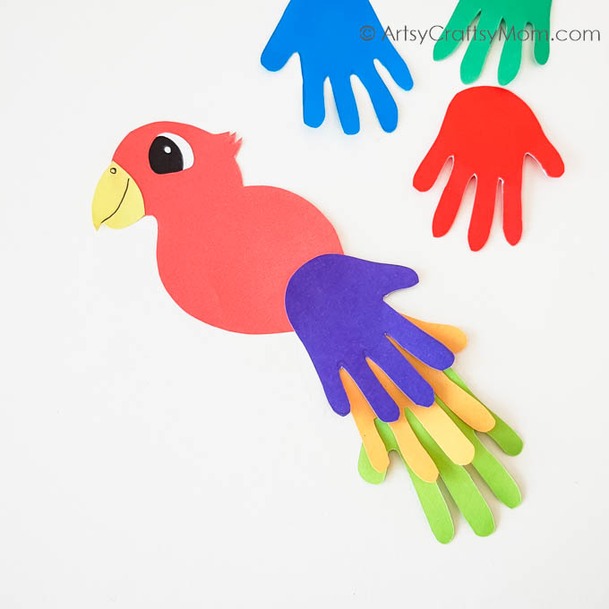 Here's a colorful handprint parrot craft to brighten up your day! Perfect for young kids to use their hands and learn about different colors!